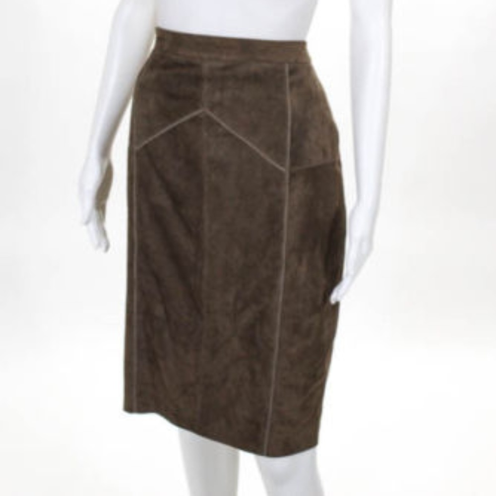 Carolina Herrera Brown Suede Paneled Skirt